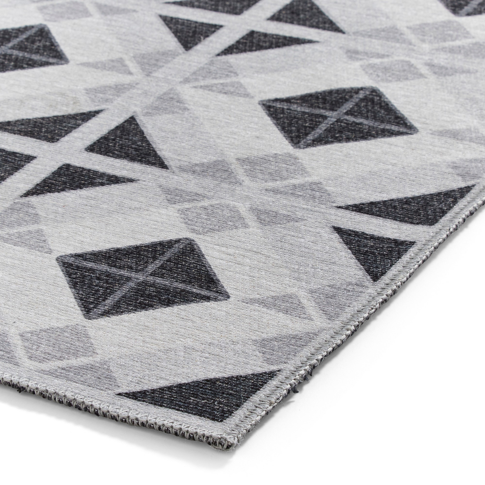 Victoria H1190 Modern Geometric Washable Rugs In Grey Light Grey